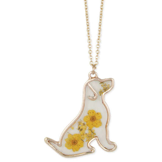 Floral Friend Gold Dog Dried Flower Necklace