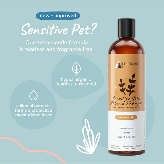 Kin + Kind Sensitive Skin Shampoo Safe for Puppies & Kittens (Unscented)