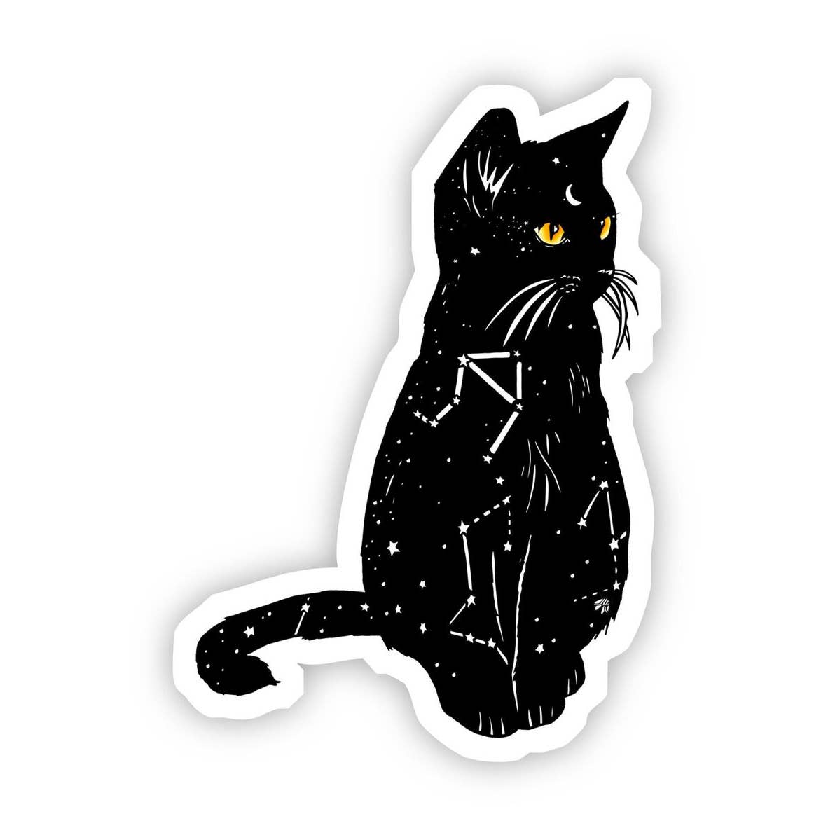 Black Cat with Yellow Eyes and Constellation Sticker