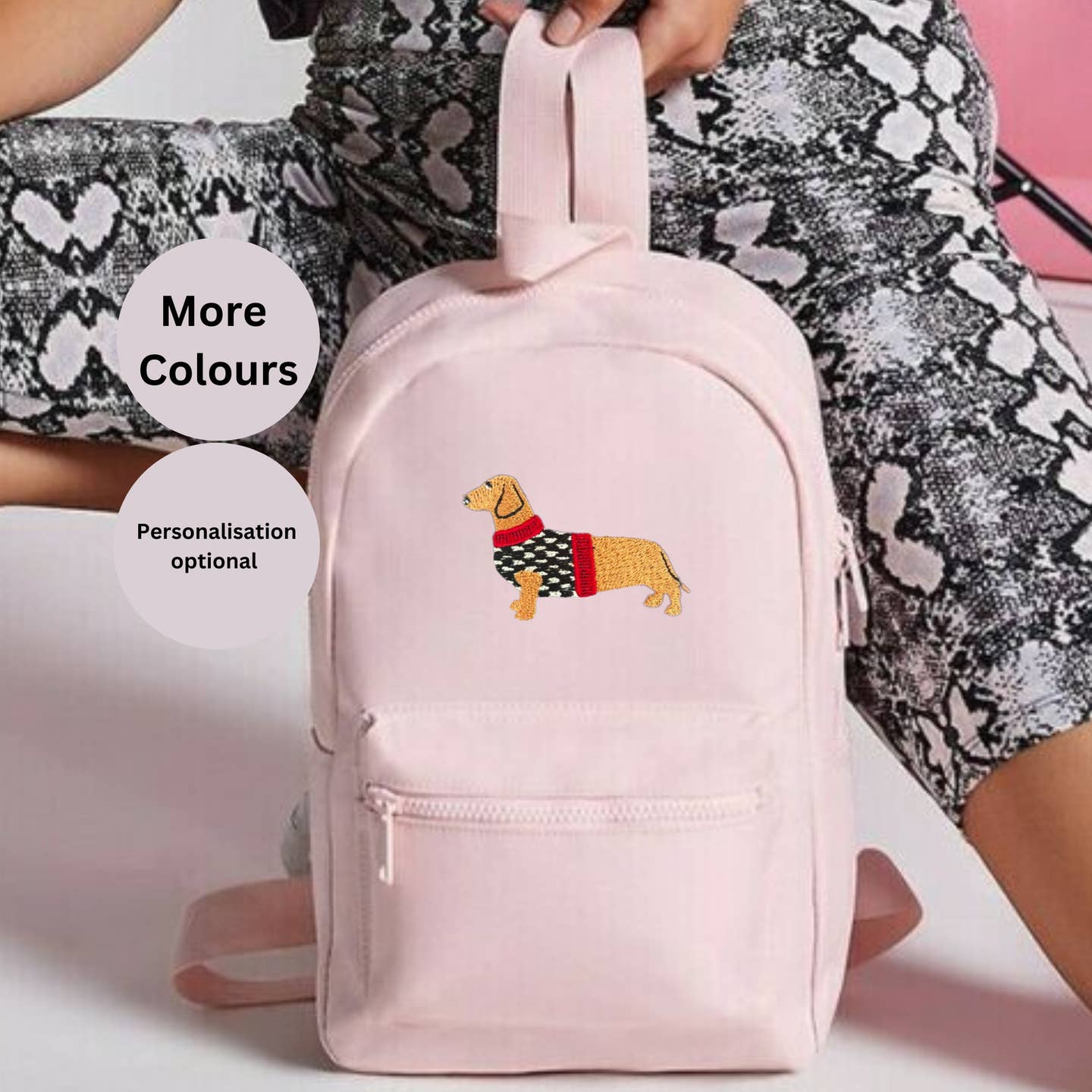 embroidered mini backpack Dachshund Embroidered Rucksack Mini Essential Bag