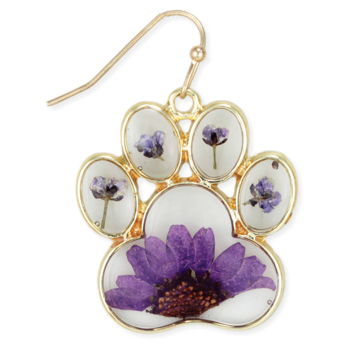 Precious Paw Purple Dried Flower Gold Earrings