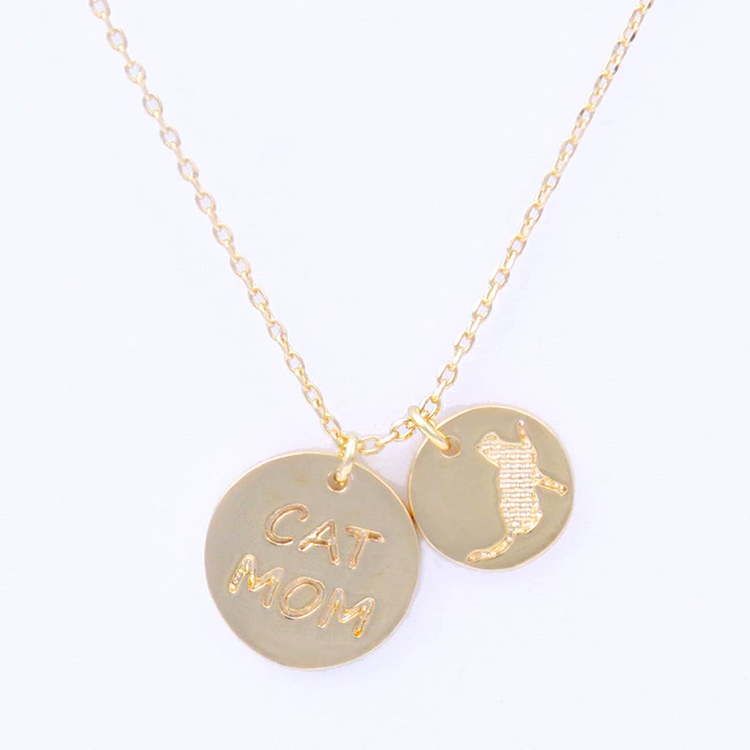 Gold Cat Mom Coin Charm Pendant Necklace