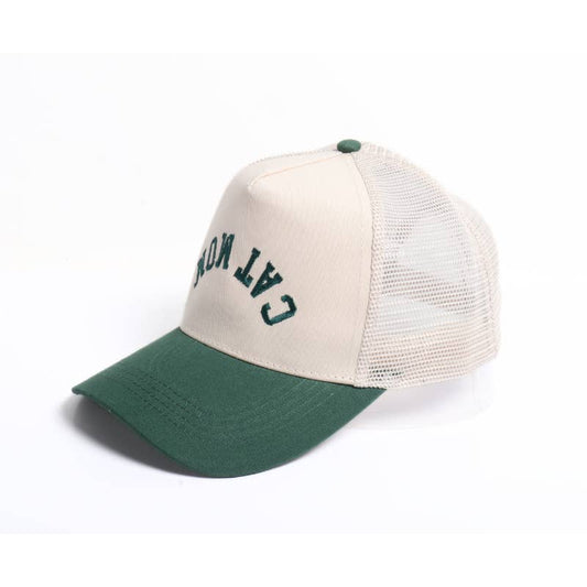Cat Mom Upside Down Embroidery Mesh Back Baseball Cap - Green