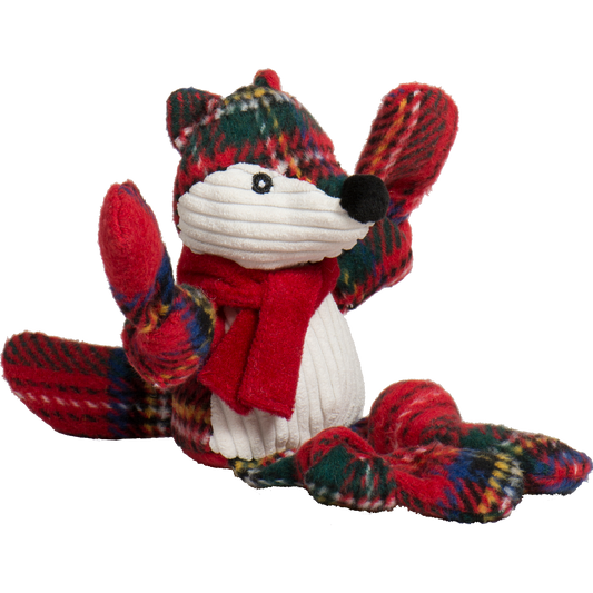 Tartan Tidings Fox Knottie – Durable Holiday Plush Dog Toy Small