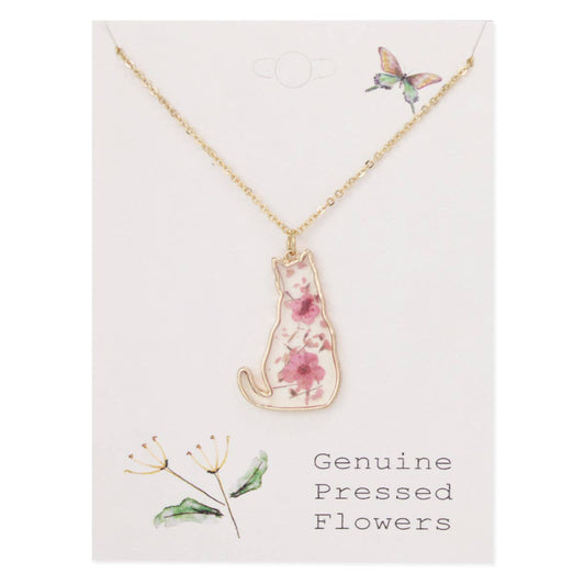 Floral Friend Gold Cat Dried Flower Necklace