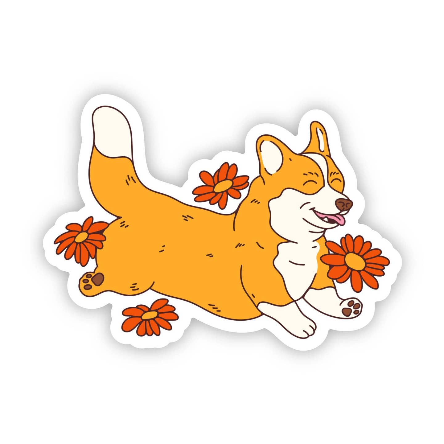Corgi Frolicking Through Flowers Sticker