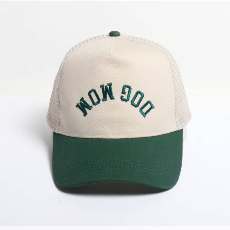 Dog Mom Upside Down Embroidery Mesh Back Baseball Cap - Green