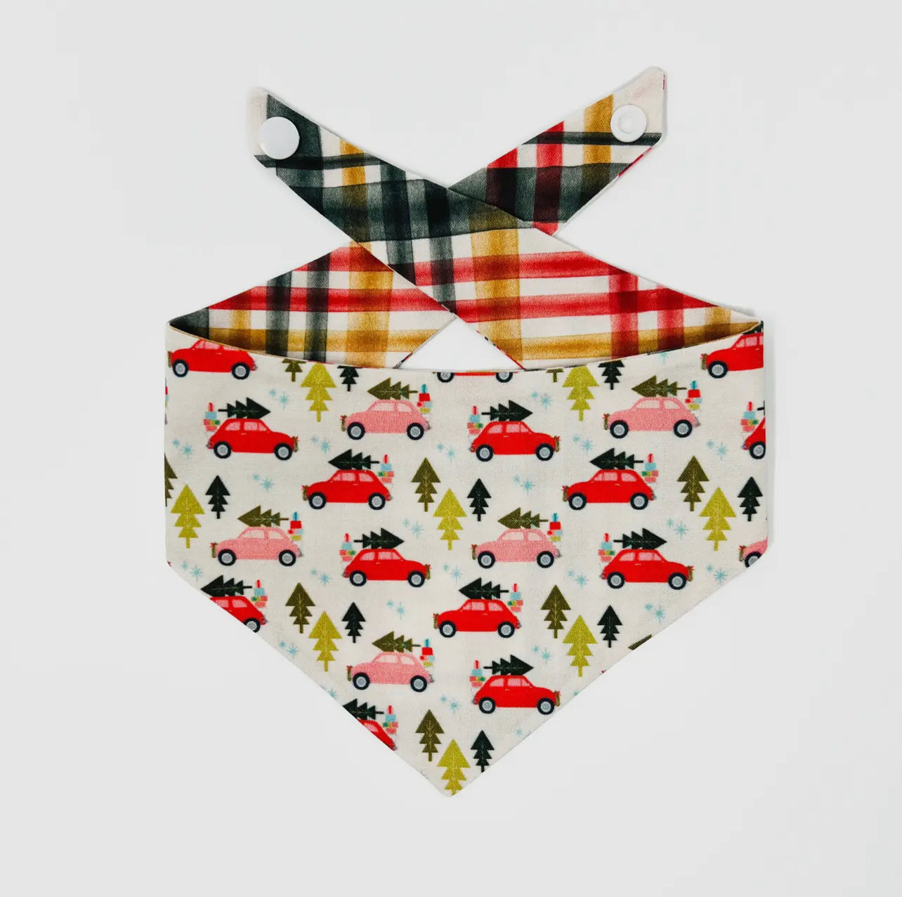 Christmas Cars Reversible Tie/Snap-On Bandana