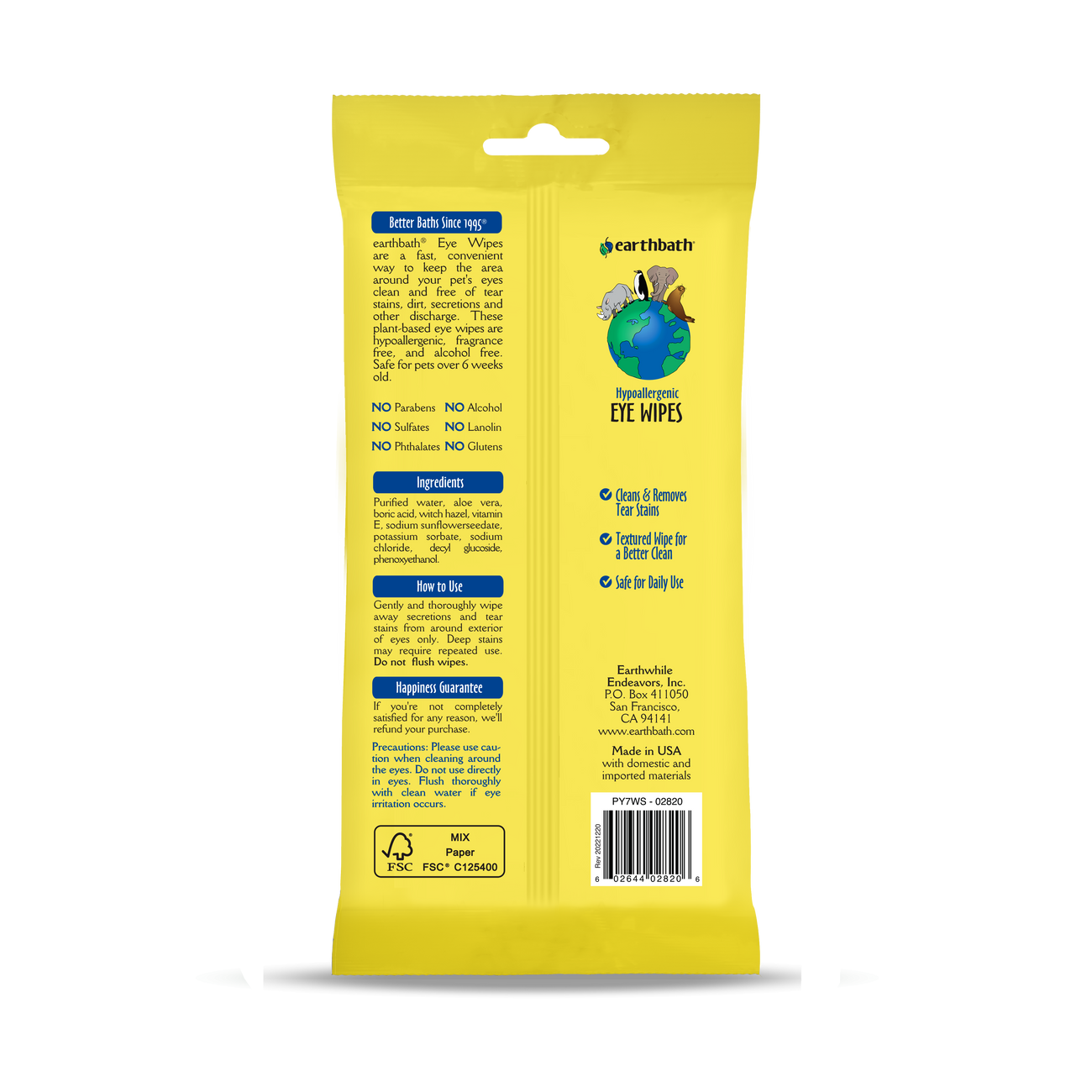 Earthbath Hypoallergenic Tear & Stain Eye Wipes - 30 count