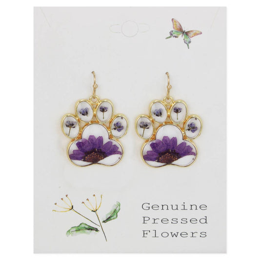 Precious Paw Purple Dried Flower Gold Earrings