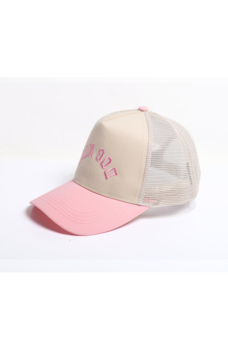 Dog Mom Upside Down Embroidery Mesh Back Baseball Cap - Pink