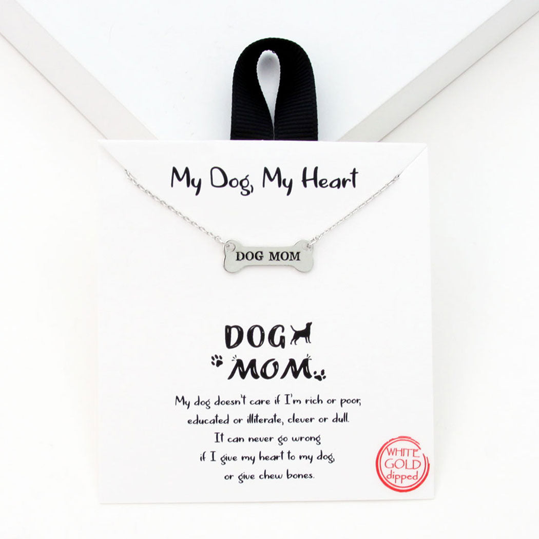 White Gold-Dipped Dog Mom Bone Pendant Necklace