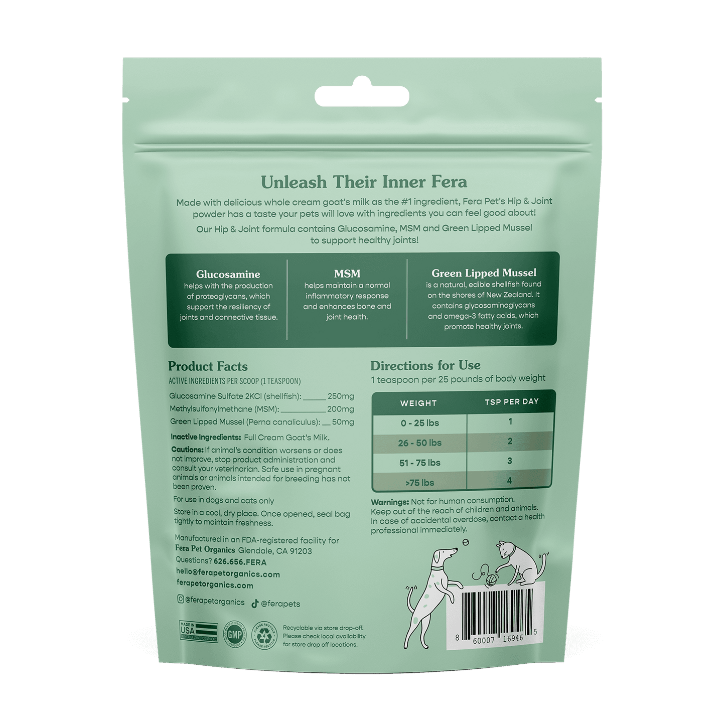 Fera Pet Organics Goat Milk Hip & Joint Powder for Dogs & Cats