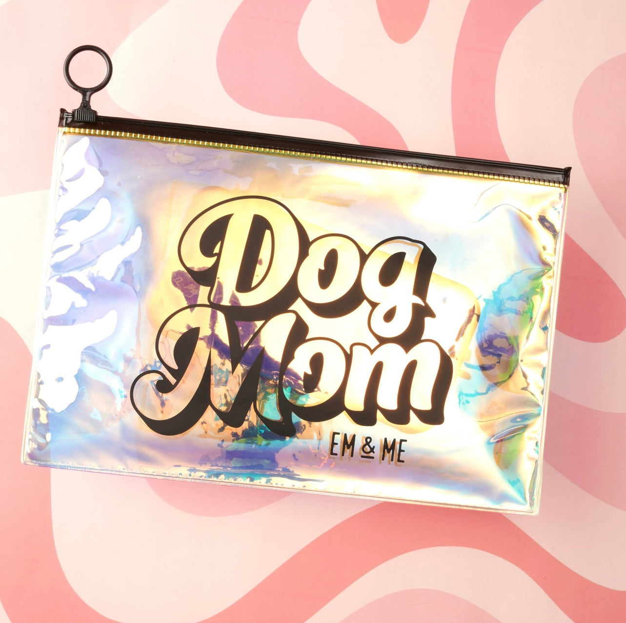 Dog Mom Holographic Zipper Clutch
