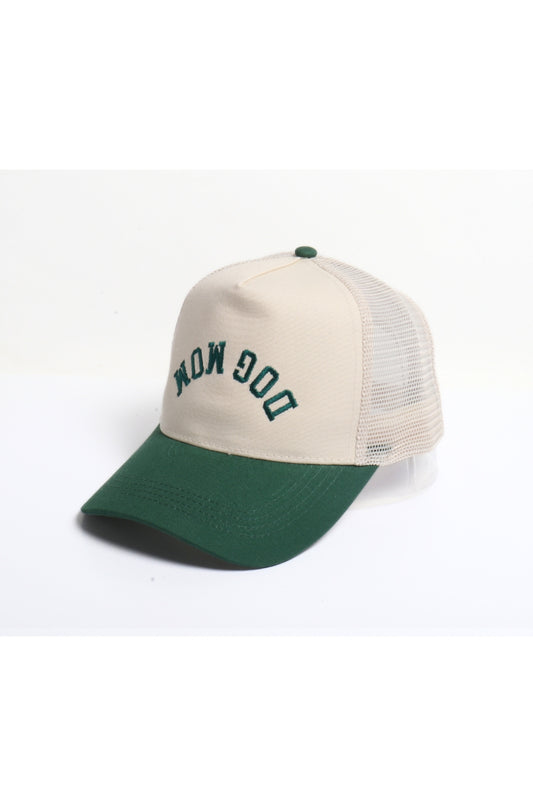 Dog Mom Upside Down Embroidery Mesh Back Baseball Cap - Green