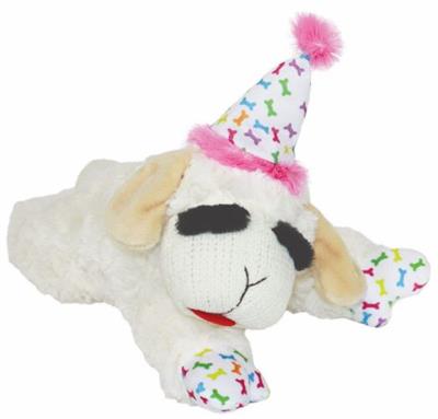 Pink Birthday Lamb Chop Plush Dog Toy 10.5"