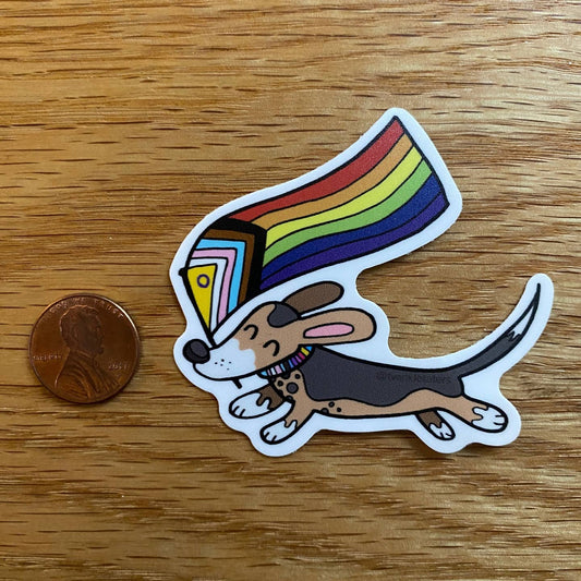 Puppy with Pride Flag Vinyl Sticker