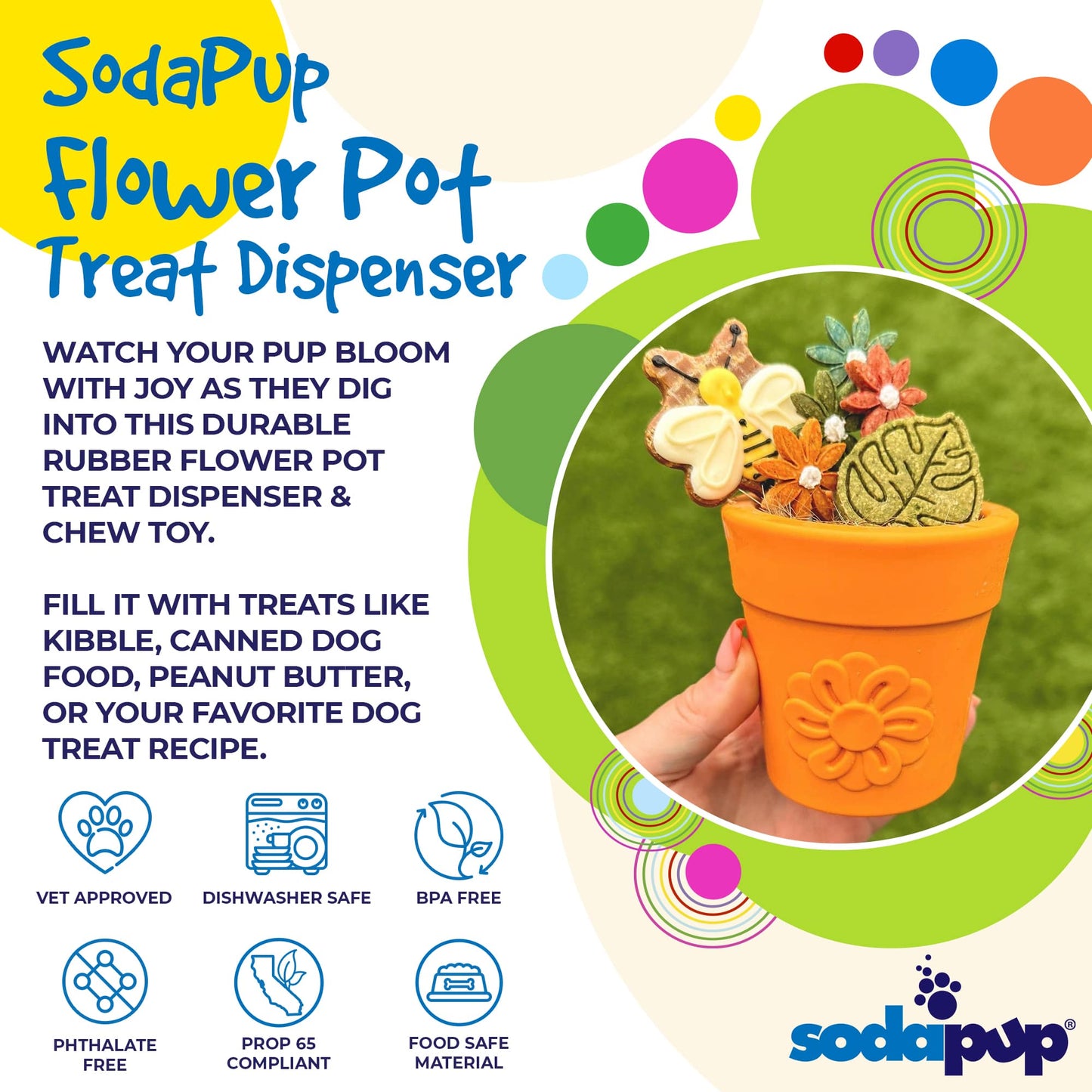 Large Flower Pot Durable PUP-X Rubber eCup Treat Dispenser & Enrichment Toy - Terracotta Orange