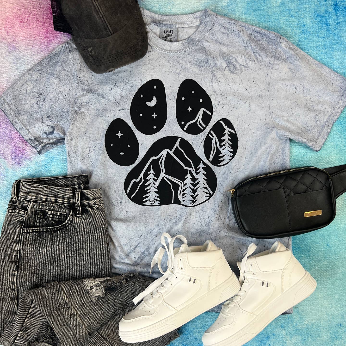 Mountain Paw Print Colorblast Tee Shirt