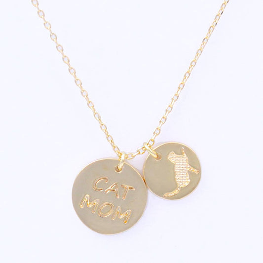 Gold Cat Mom Coin Charm Pendant Necklace