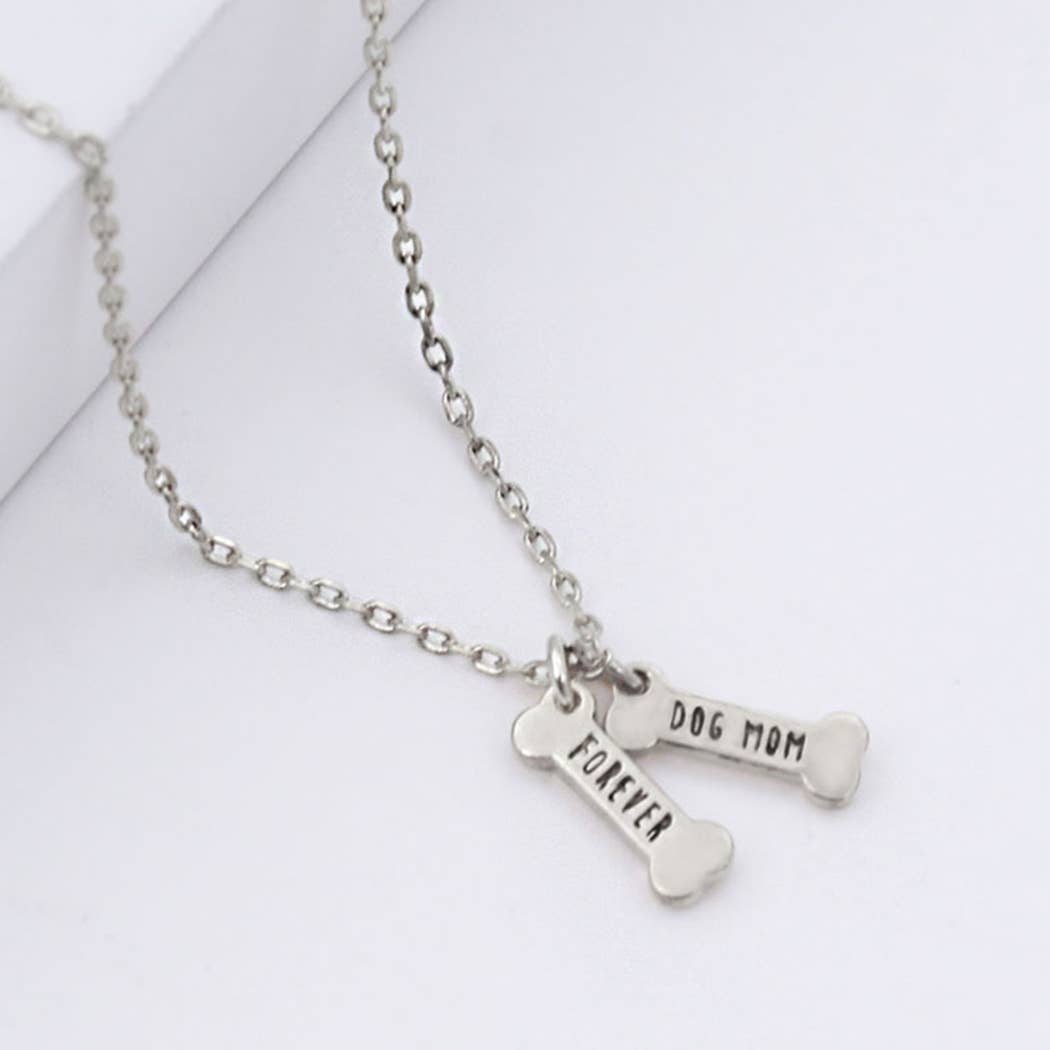 White Gold-Dipped Bone Shape Dog Mom Necklace