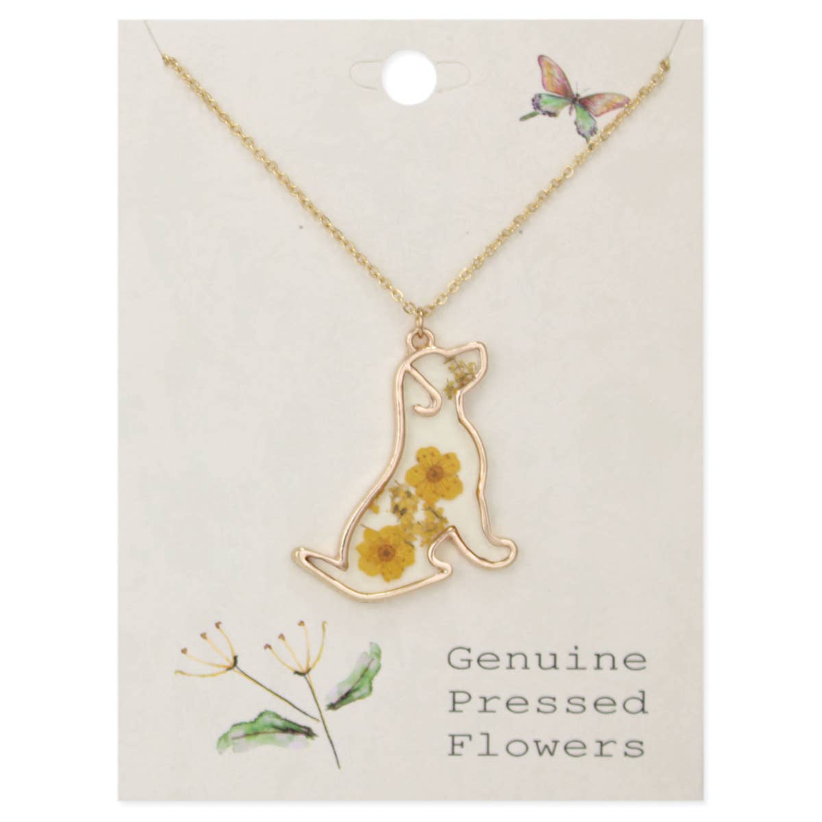 Floral Friend Gold Dog Dried Flower Necklace