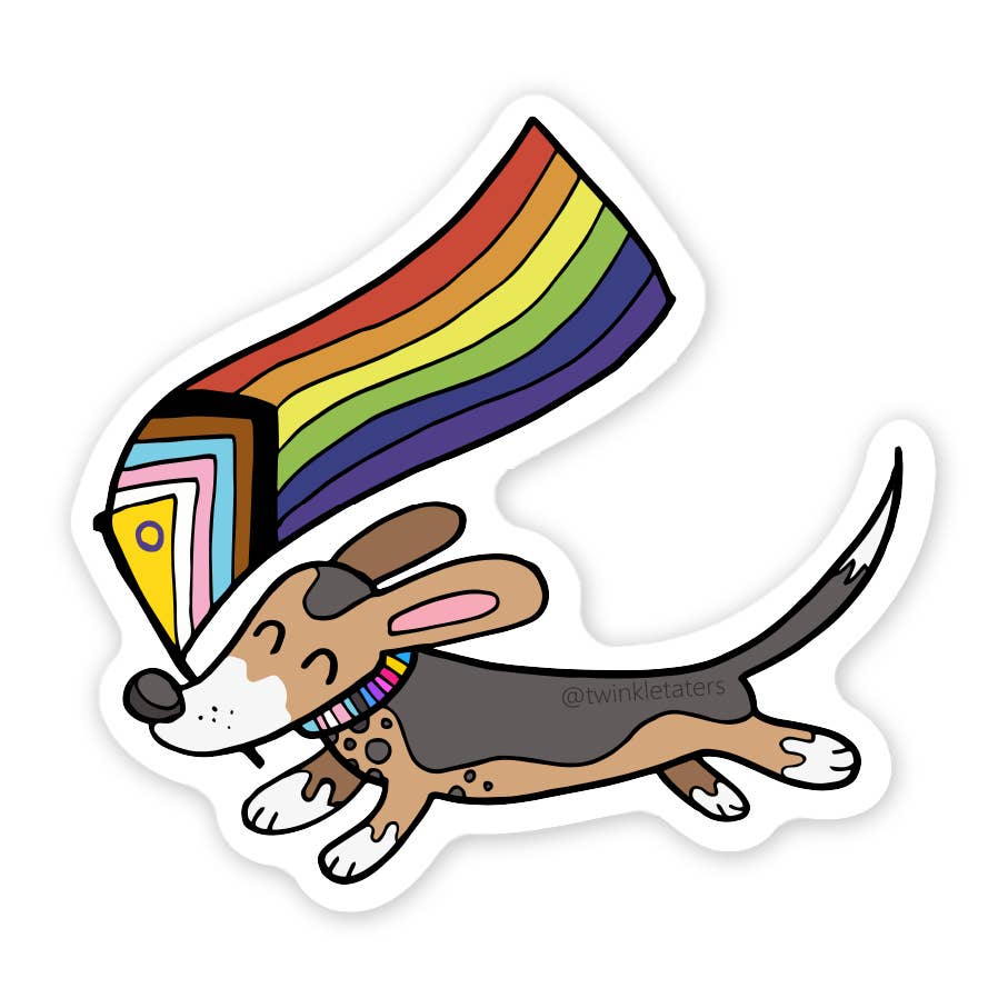 Puppy with Pride Flag Vinyl Sticker