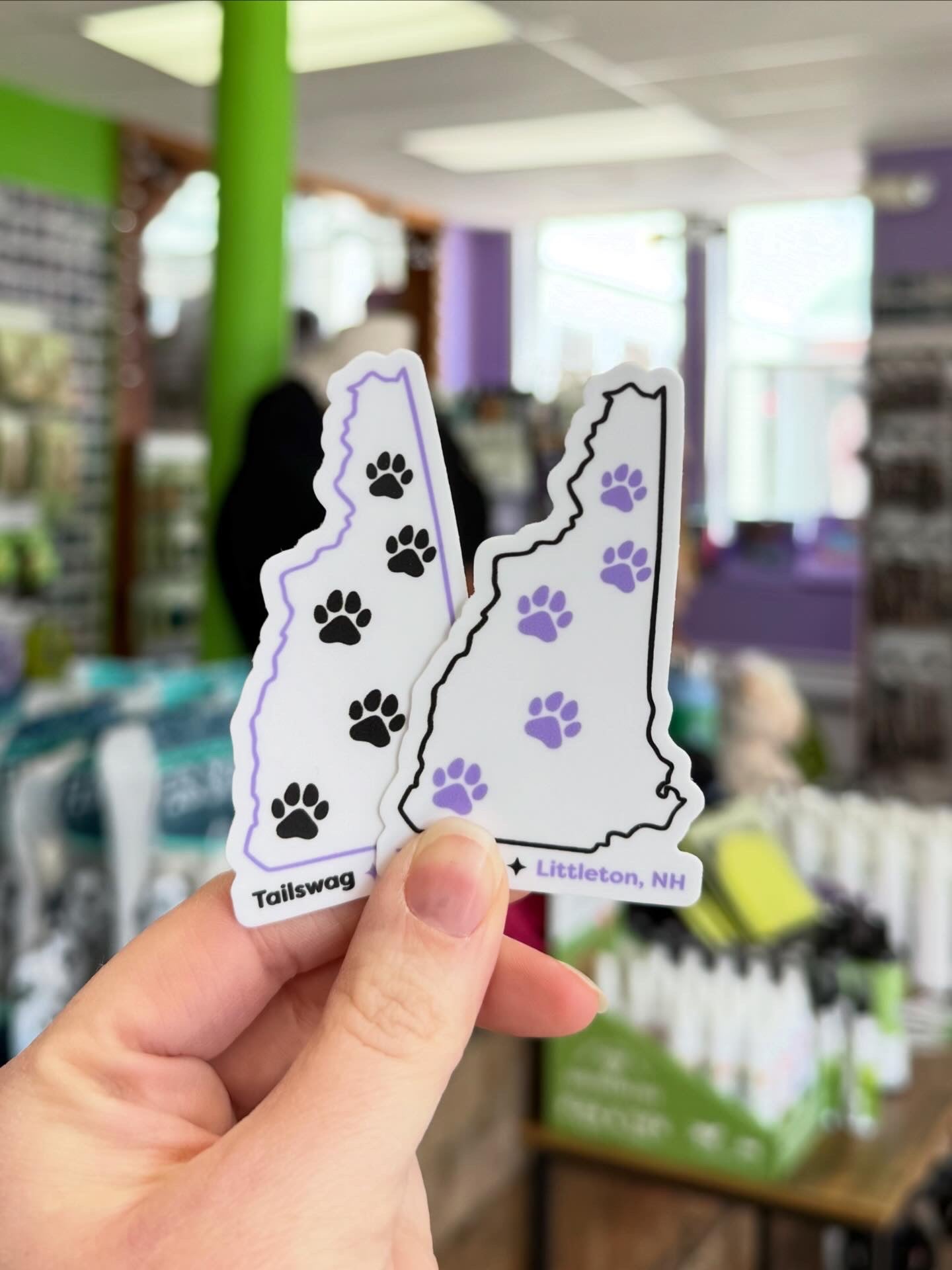 New Hampshire Paw Prints Tailswag Sticker - Purple