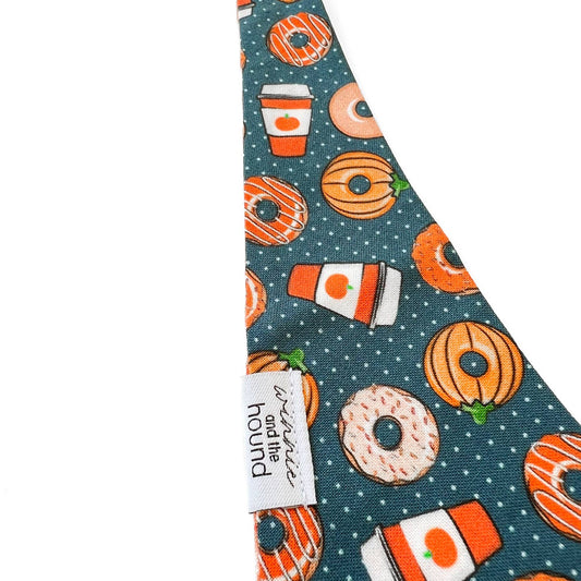 Fall Pumpkin Spice Reversible Tie On Dog Bandana