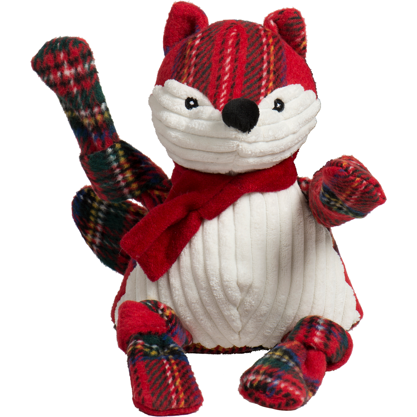 Tartan Tidings Fox Knottie – Durable Holiday Plush Dog Toy Small