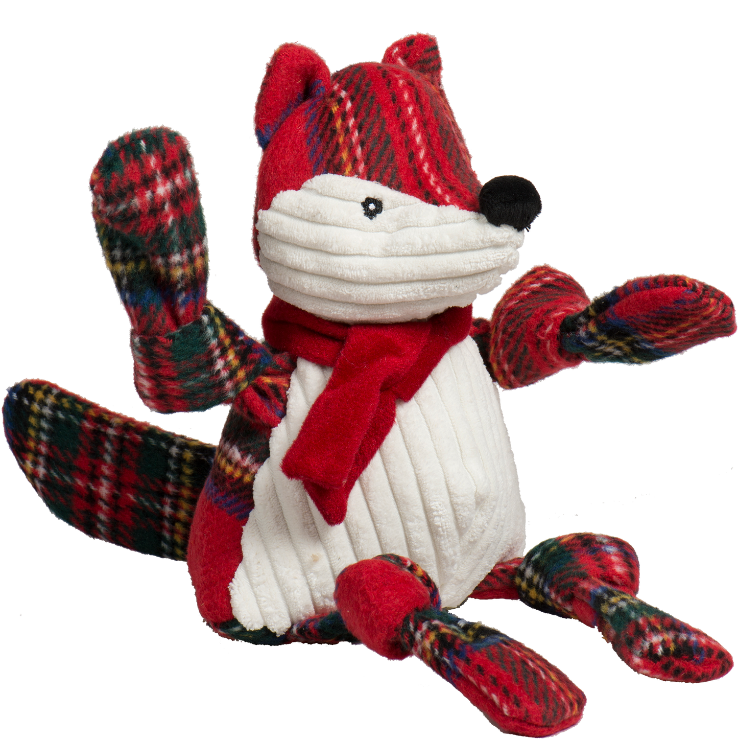 Tartan Tidings Fox Knottie – Durable Holiday Plush Dog Toy Small