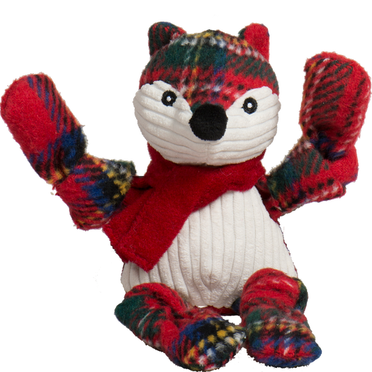Tartan Tidings Fox Knottie – Durable Holiday Plush Dog Toy Small