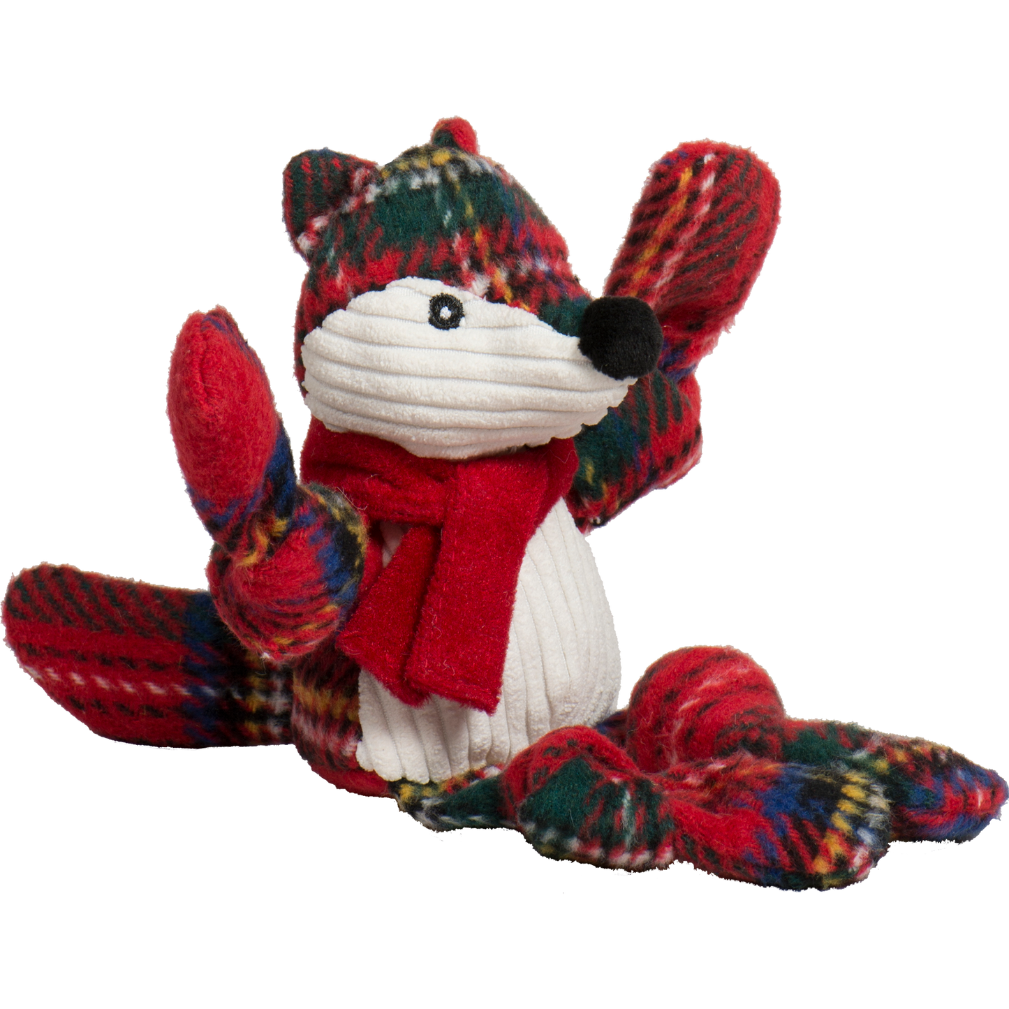 Tartan Tidings Fox Knottie – Durable Holiday Plush Dog Toy Small