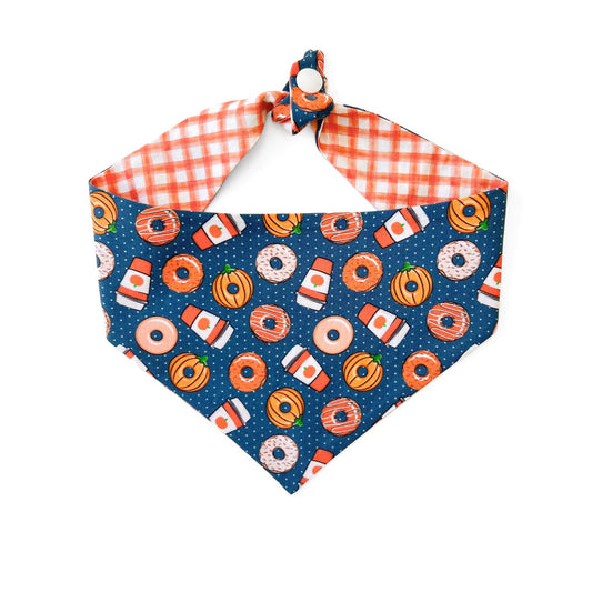 Fall Pumpkin Spice Reversible Tie On Dog Bandana