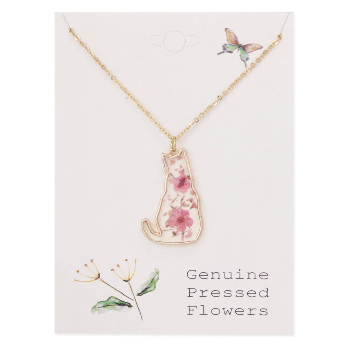 Floral Friend Gold Cat Dried Flower Necklace