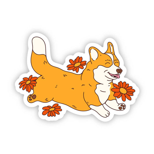 Corgi Frolicking Through Flowers Sticker