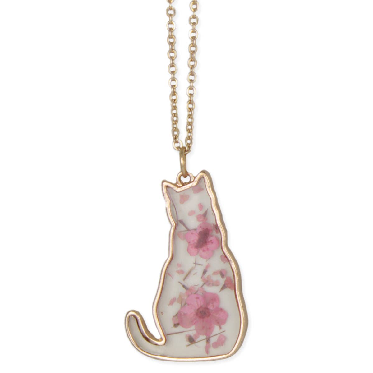 Floral Friend Gold Cat Dried Flower Necklace