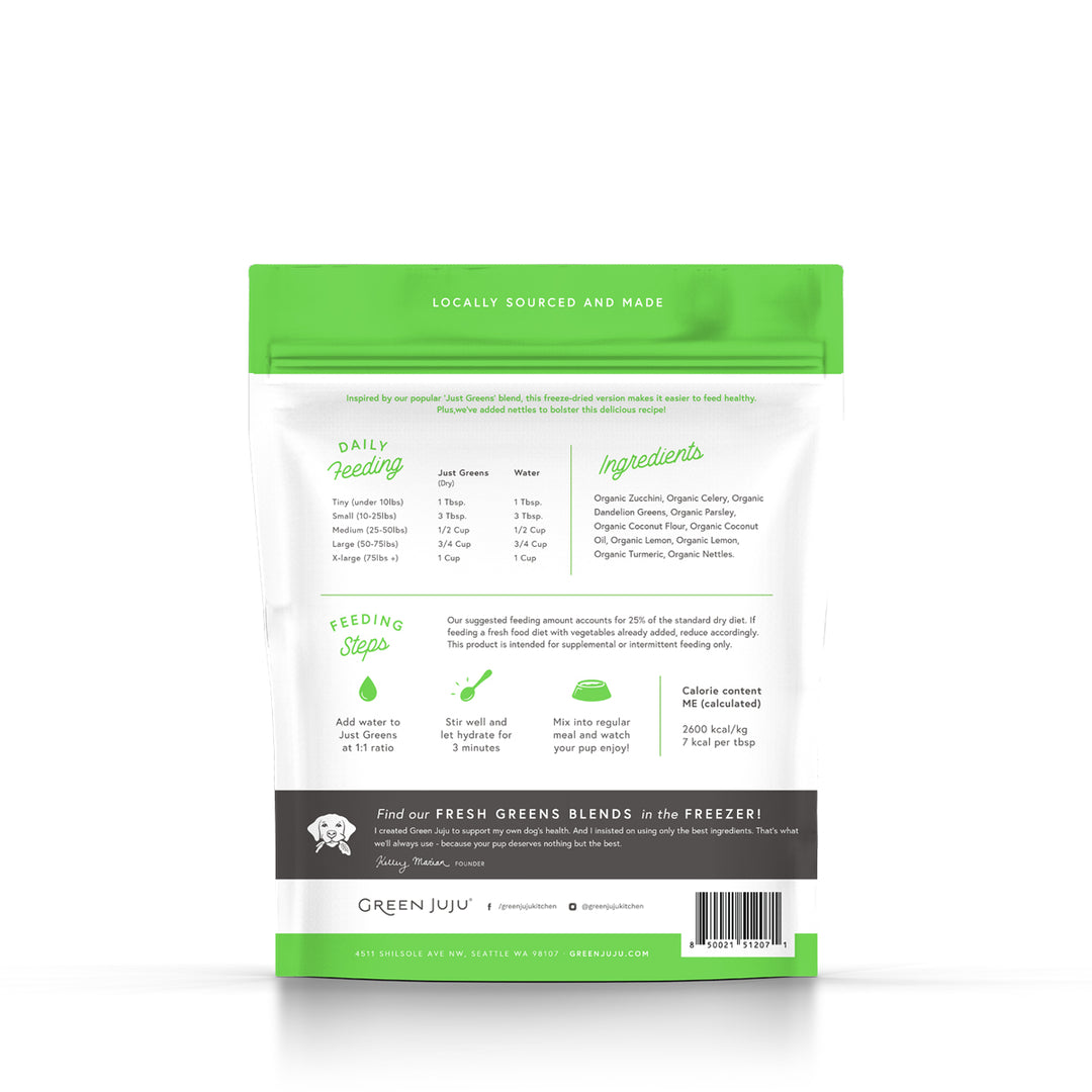 Freeze-Dried Just Greens Blend with Nettles for Dogs & Cats - 1.75 oz Bag