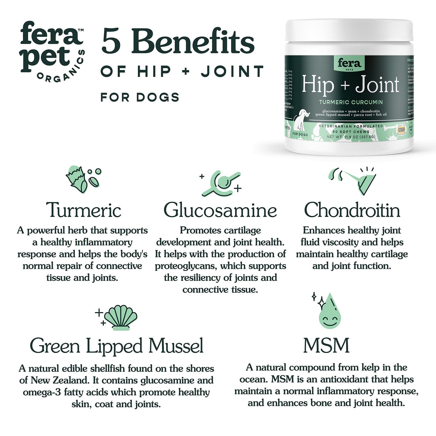 Fera Pet Organics Hip + Joint Support for Dogs Soft Chews