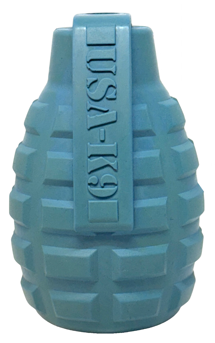 USA-K9 Grenade eDispenser Durable Rubber Chew Toy & Treat Dispenser - Steel Blue