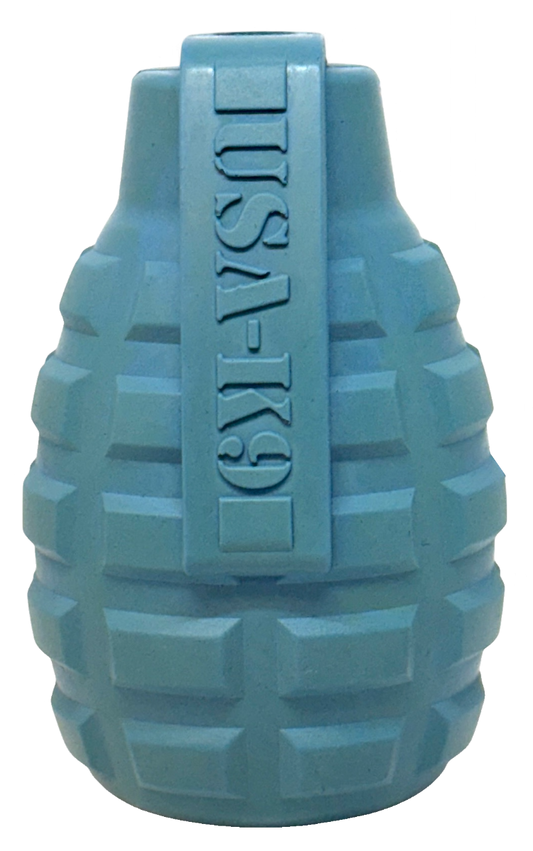 USA-K9 Grenade eDispenser Durable Rubber Chew Toy & Treat Dispenser - Steel Blue