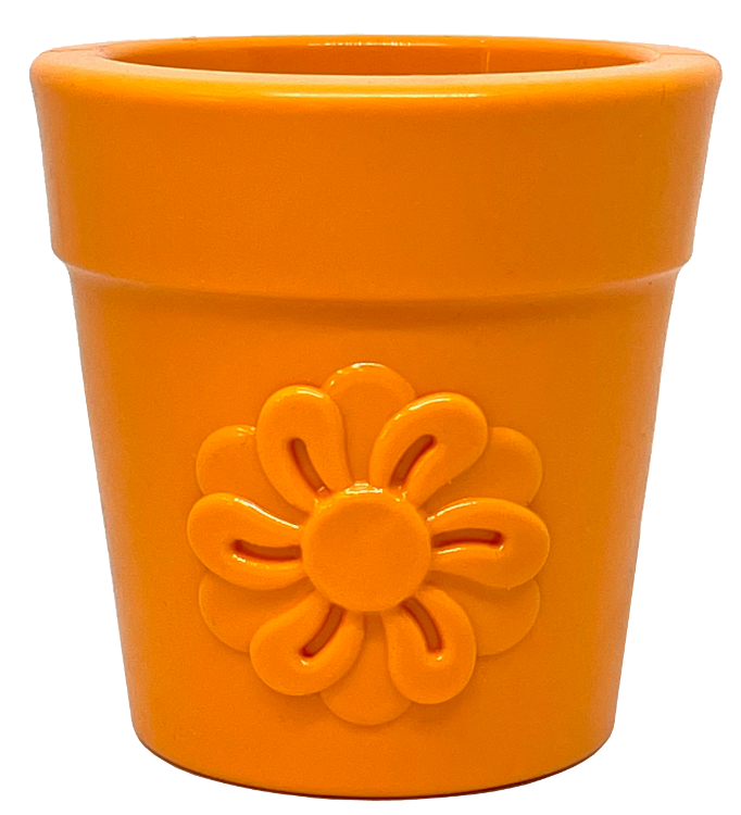 Large Flower Pot Durable PUP-X Rubber eCup Treat Dispenser & Enrichment Toy - Terracotta Orange