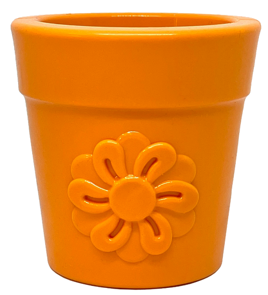 Large Flower Pot Durable PUP-X Rubber eCup Treat Dispenser & Enrichment Toy - Terracotta Orange