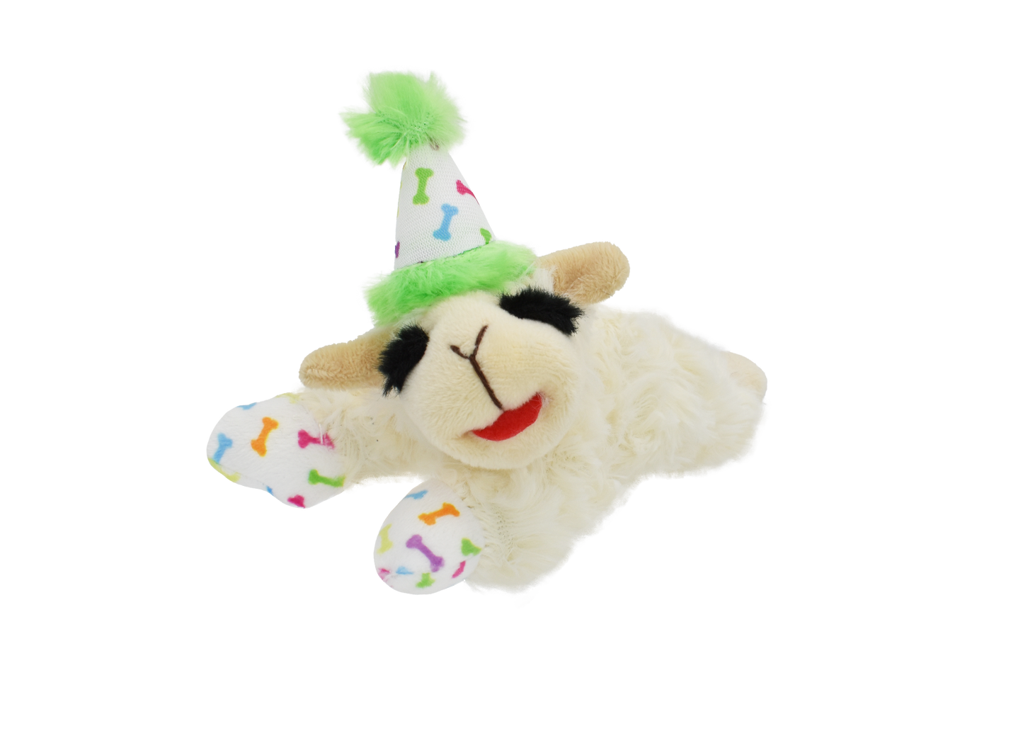Green Birthday Lamb Chop Plush Dog Toy 10.5"