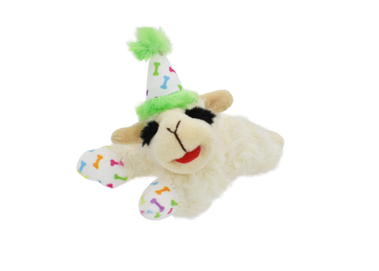 Green Birthday Lamb Chop Plush Dog Toy 10.5"