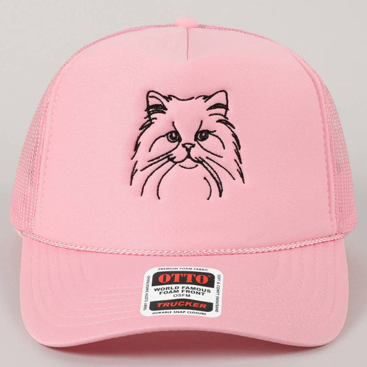 Pink Persian Cat Line Drawing Embroidery Foam Hat
