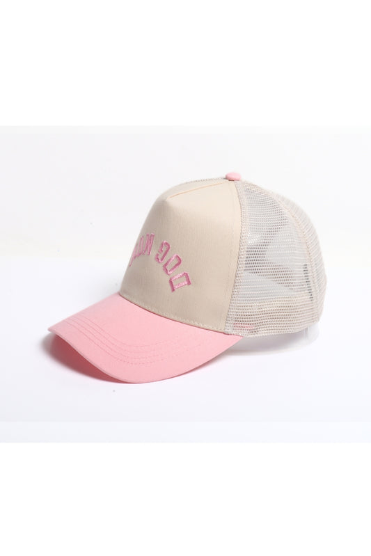 Dog Mom Upside Down Embroidery Mesh Back Baseball Cap - Pink
