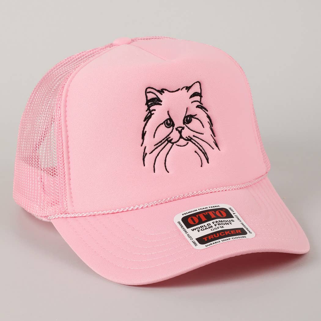 Pink Persian Cat Line Drawing Embroidery Foam Hat