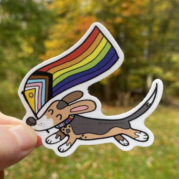 Puppy with Pride Flag Vinyl Sticker