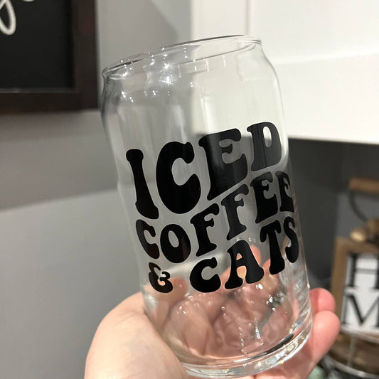 Iced Coffee & Cats 16 oz Libbey Glass, Beer Can Glass